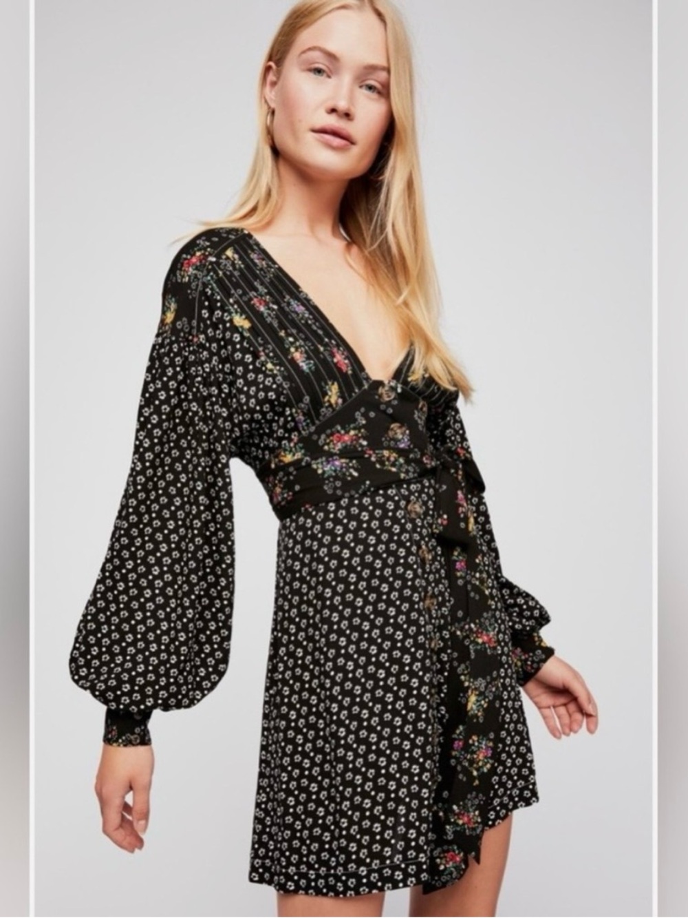 Free People Black Floral Wonderland Mini Dress